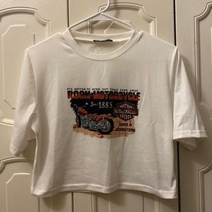 Motorcycle & Letter Graphic Crop Tee